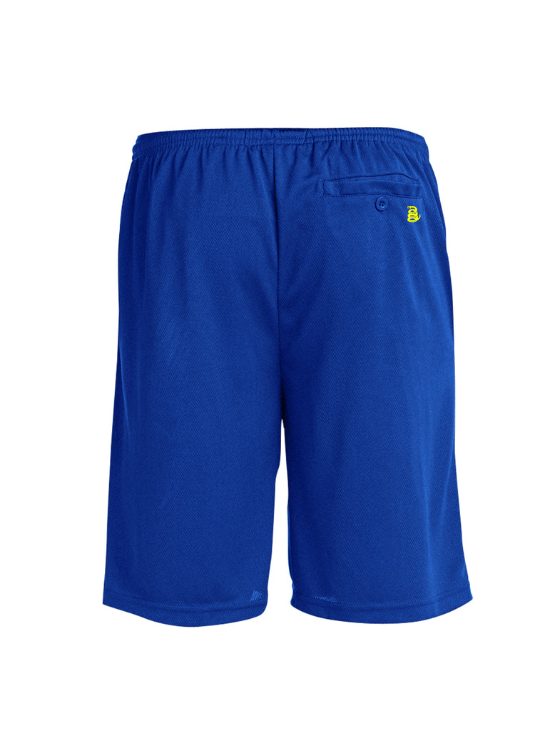 Battleraddle Snake Logo Yellow Back Print 100% Battlefit Polyester Mens Elastic Waistband Shorts With Pockets