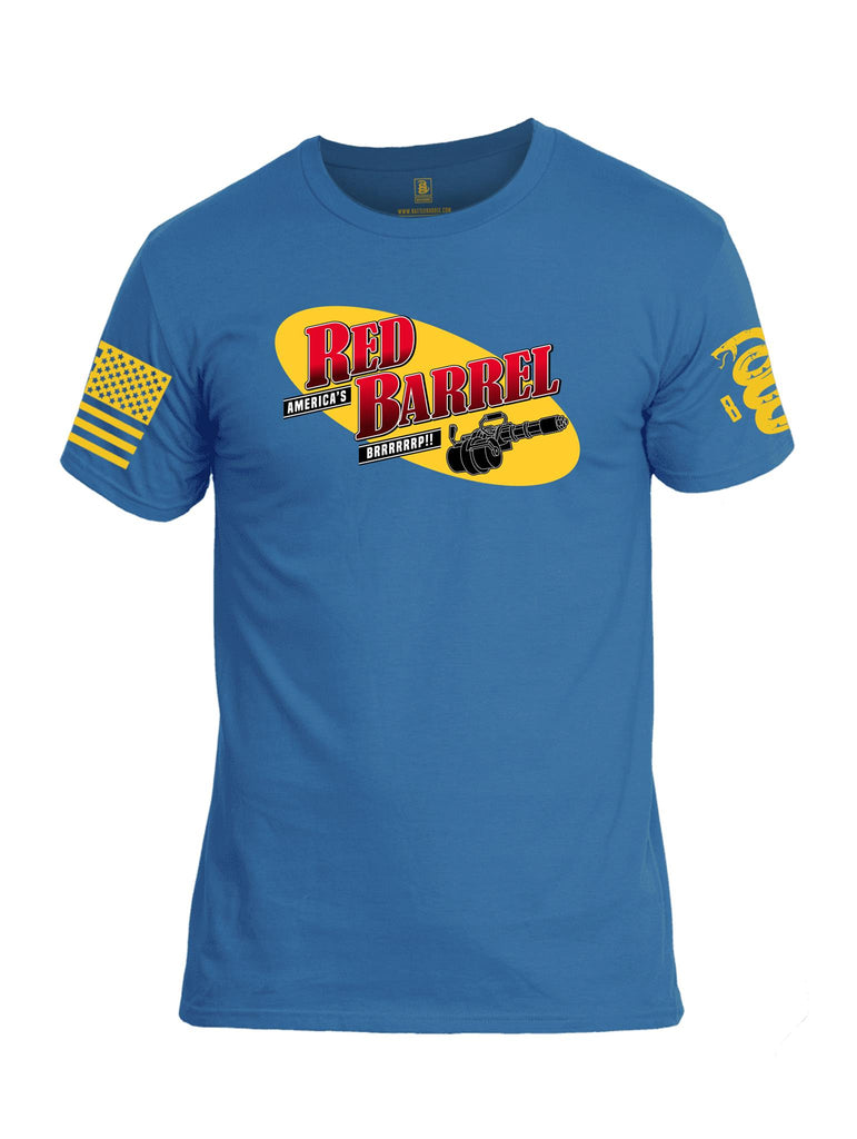 Battleraddle America's Red Barrel BRRRRRRP!! Yellow Sleeve Print Mens Cotton Crew Neck T Shirt - Battleraddle® LLC