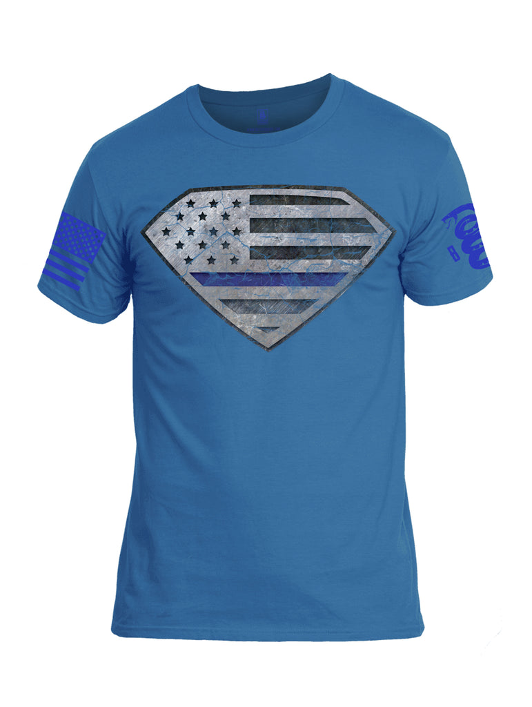 Battleraddle Super USA Flag Blue Line Blue Sleeve Print Mens Cotton Crew Neck T Shirt