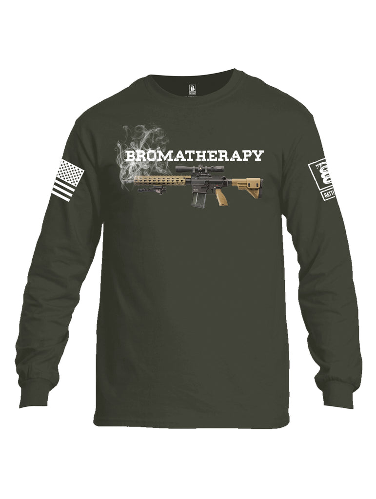 Battleraddle Bromatherapy White Sleeve Print Mens Cotton Long Sleeve Crew Neck T Shirt