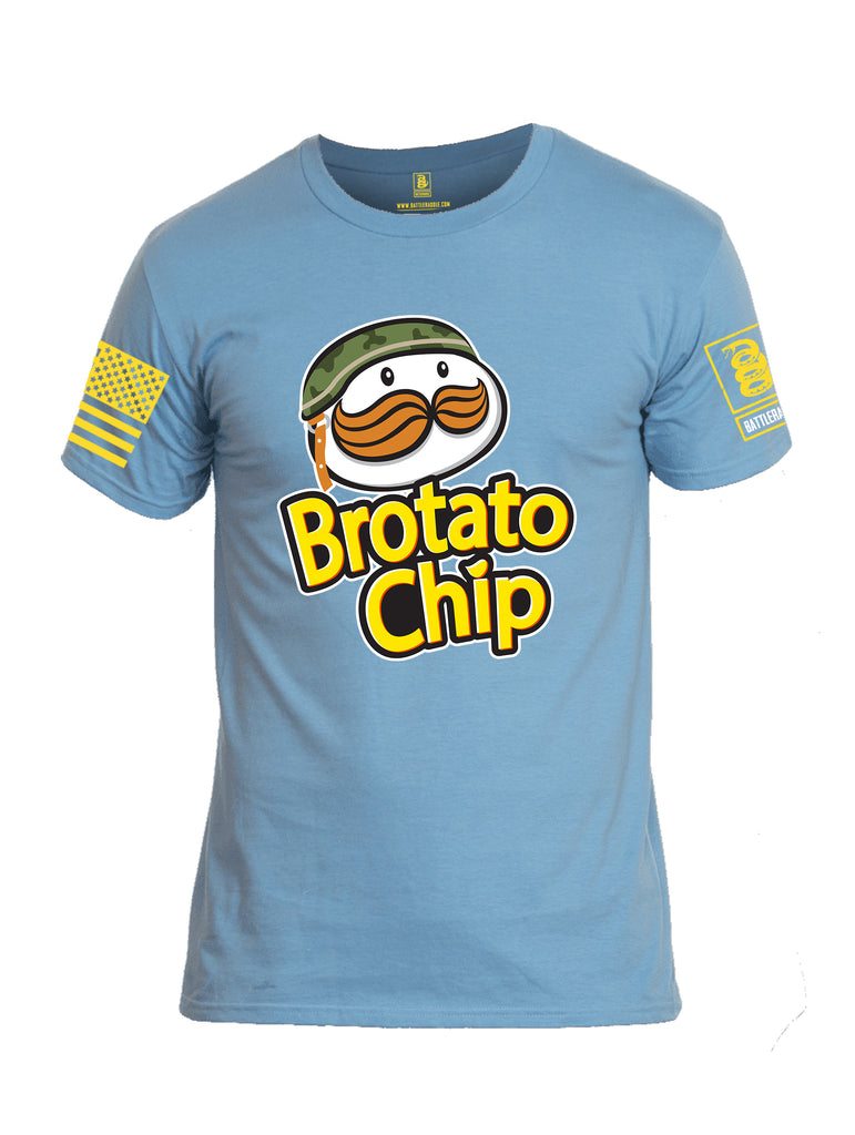 Battleraddle Brotato Chip Yellow Sleeve Print Mens Cotton Crew Neck T Shirt