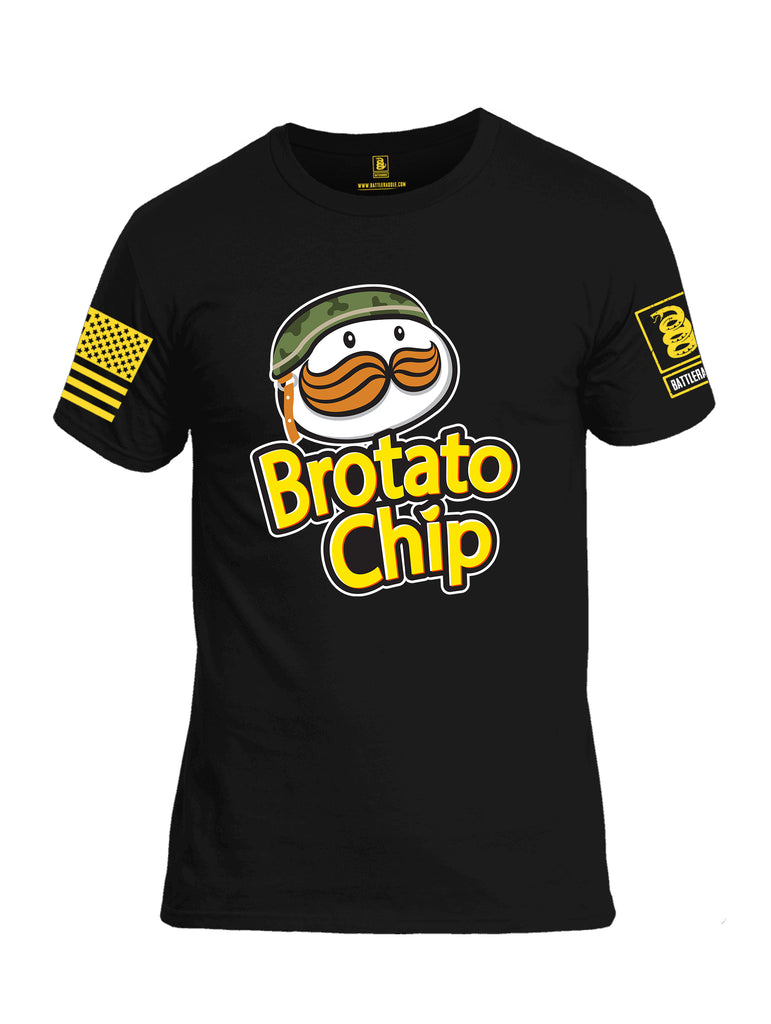 Battleraddle Brotato Chip Yellow Sleeve Print Mens Cotton Crew Neck T Shirt
