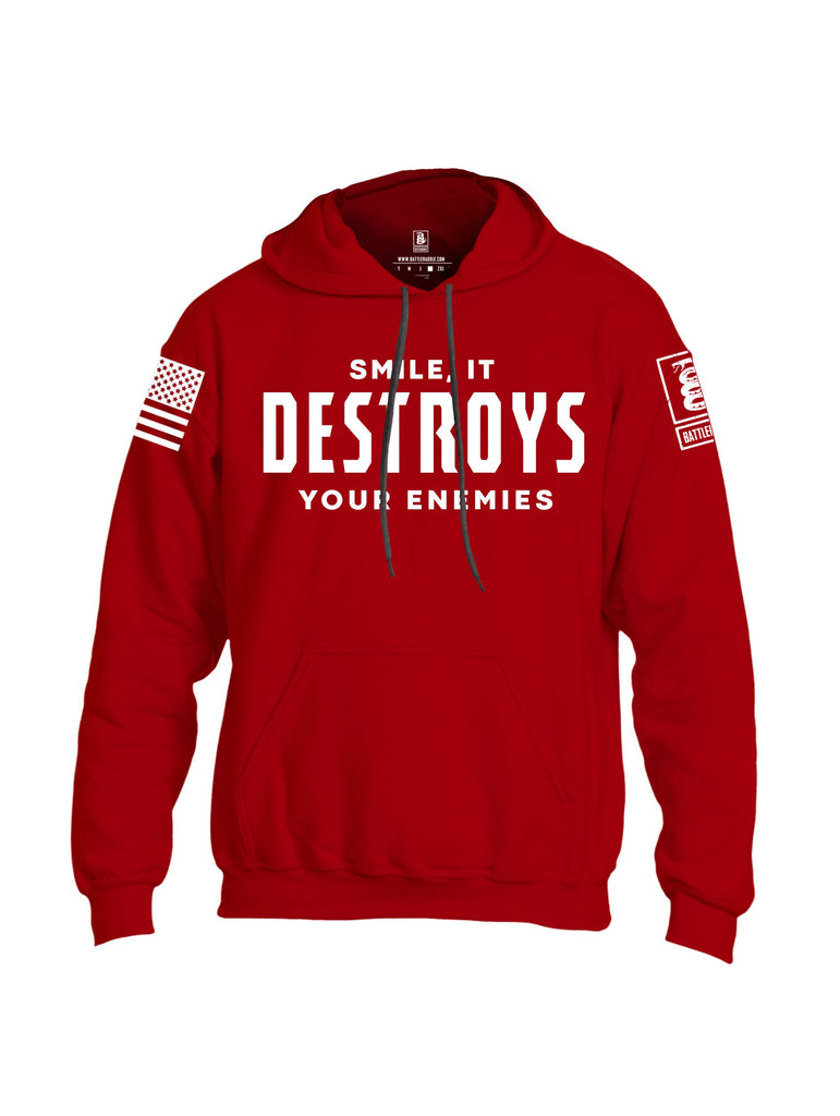 Battleraddle Smile It Destroys Your Enemies White Sleeves Uni Cotton Blended Hoodie With Pockets