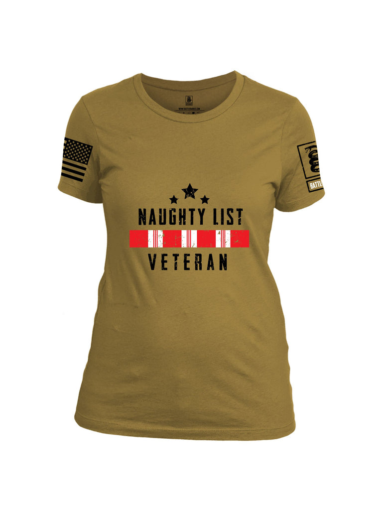 Battleraddle Naughty List Veteran Black Sleeves Women Cotton Crew Neck T-Shirt