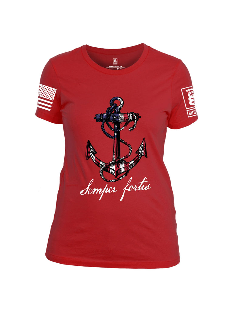 Battleraddle Semper Fortis  White Sleeves Women Cotton Crew Neck T-Shirt