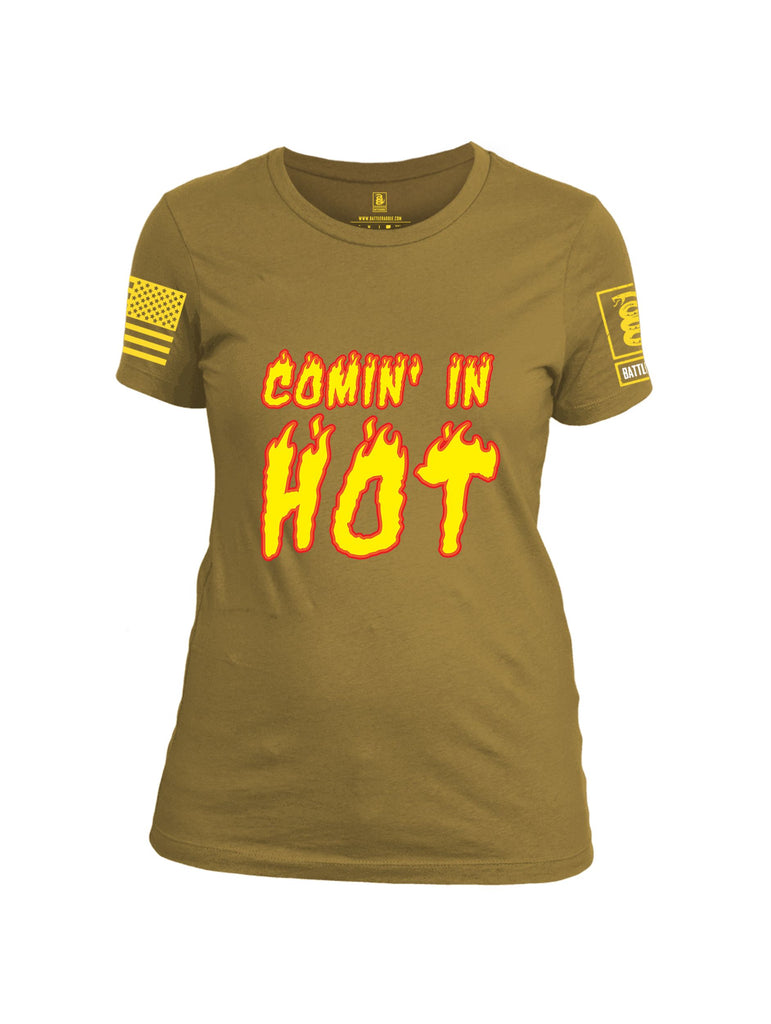 Battleraddle Comin In Hot Yellow Sleeves Women Cotton Crew Neck T-Shirt