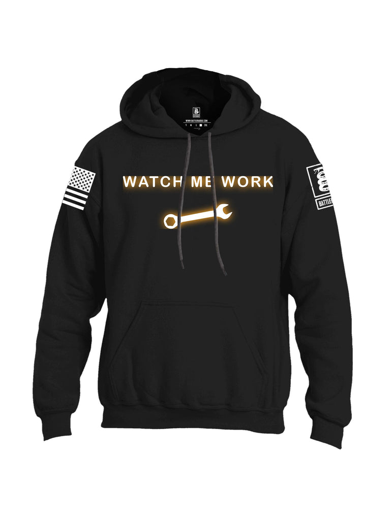 Battleraddle Watch Me Work White Sleeves Uni Cotton Blended Hoodie With Pockets
