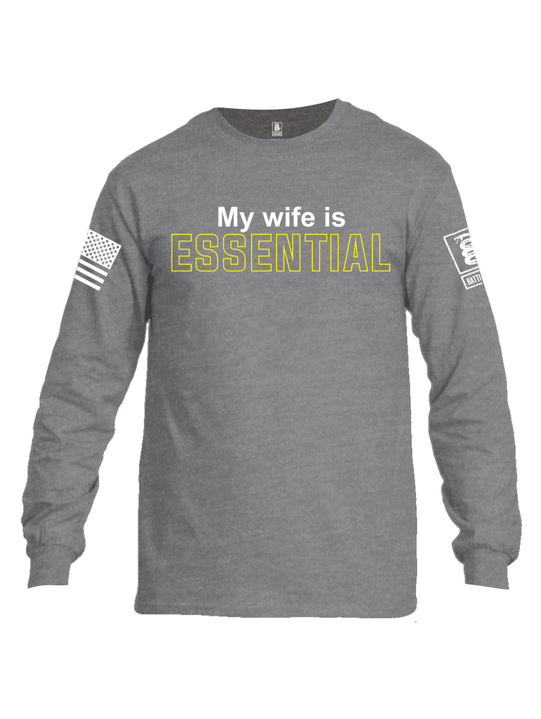 Battleraddle My Wife Is Essential {sleeve_color} Sleeves Men Cotton Crew Neck Long Sleeve T Shirt