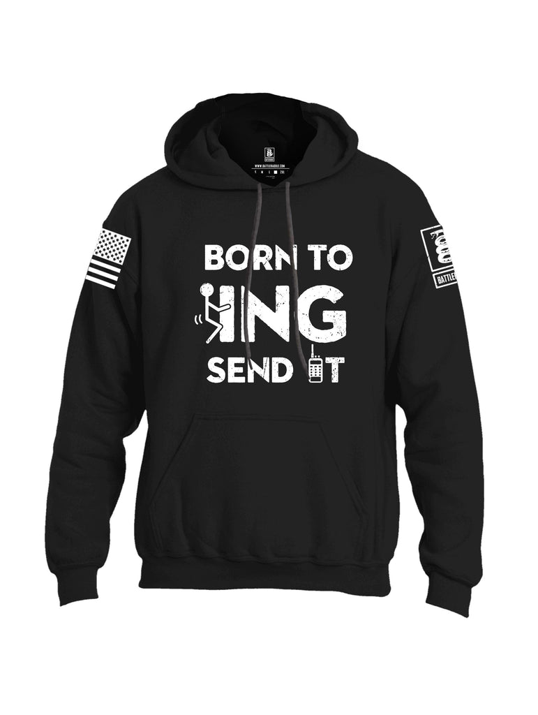 Battleraddle Born To Fucking Send It White Sleeves Uni Cotton Blended Hoodie With Pockets