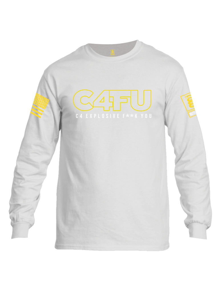 Battleraddle C4FU C4 Explosive F**k You Yellow Sleeve Print Mens Cotton Long Sleeve Crew Neck T Shirt