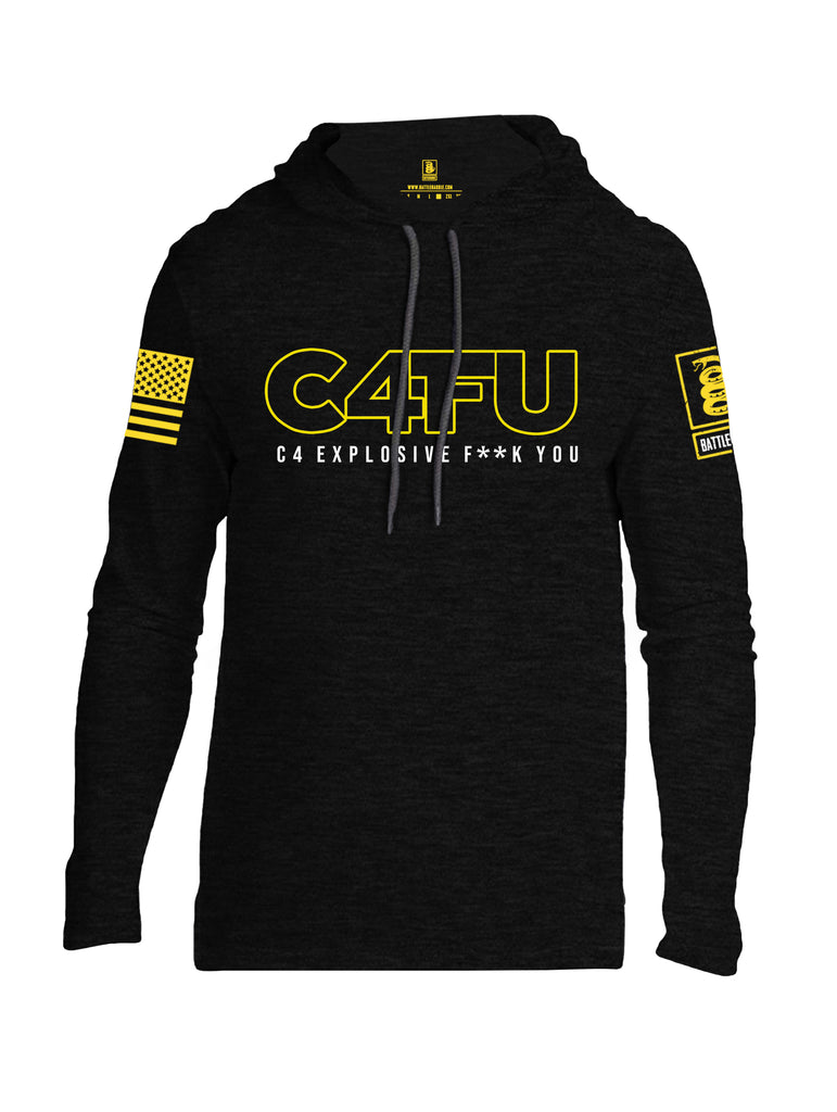 Battleraddle C4FU C4 Explosive F**k You Yellow Sleeve Print Mens Thin Cotton Lightweight Hoodie