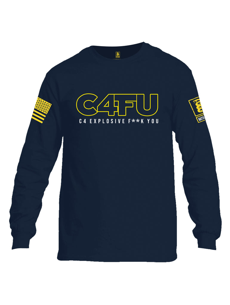 Battleraddle C4FU C4 Explosive F**k You Yellow Sleeve Print Mens Cotton Long Sleeve Crew Neck T Shirt