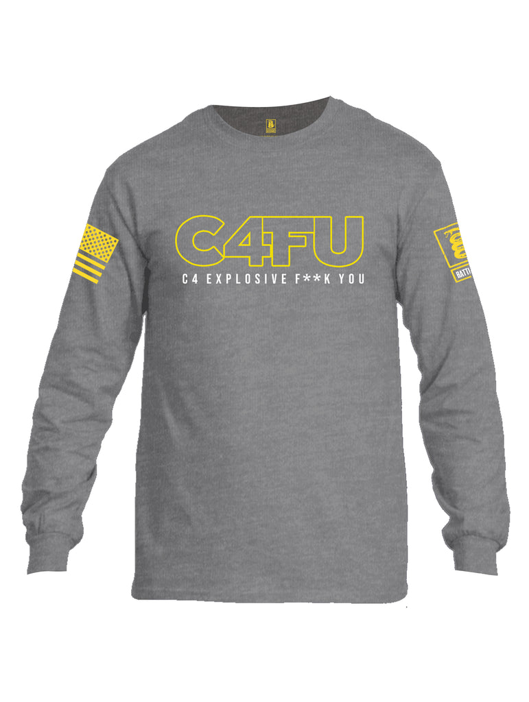 Battleraddle C4FU C4 Explosive F**k You Yellow Sleeve Print Mens Cotton Long Sleeve Crew Neck T Shirt