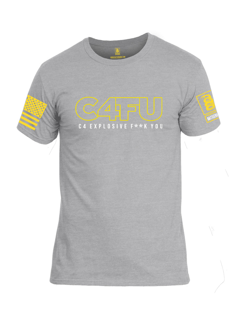 Battleraddle C4FU C4 Explosive F**k You Yellow Sleeve Print Mens Cotton Crew Neck T Shirt