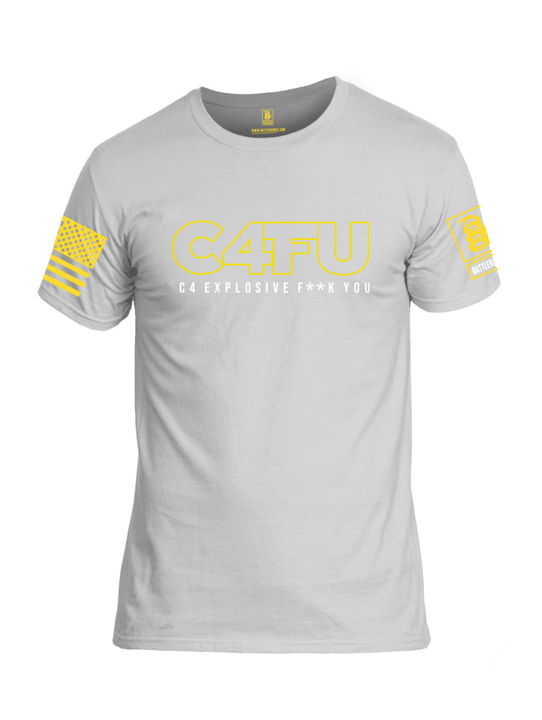 Battleraddle C4FU C4 Explosive F**k You Yellow Sleeve Print Mens Cotton Crew Neck T Shirt