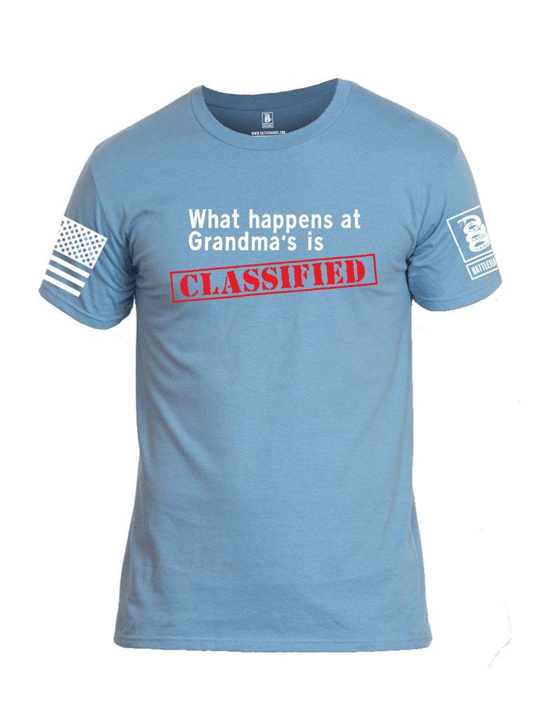 Battleraddle What Happens At Grandmas Is Classified {sleeve_color} Sleeves Men Cotton Crew Neck T-Shirt
