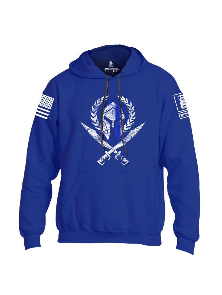 Battleraddle Spartan Blue Line Crest White Sleeves Uni Cotton Blended Hoodie With Pockets