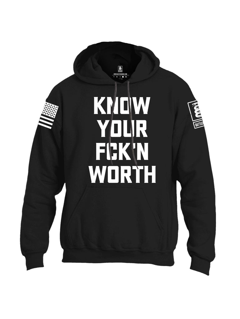 Battleraddle Know Your Worth White Sleeves Uni Cotton Blended Hoodie With Pockets