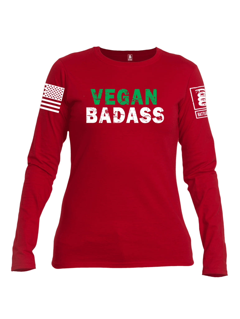 Battleraddle Vegan Badass White {sleeve_color} Sleeves Women Cotton Crew Neck Long Sleeve T Shirt