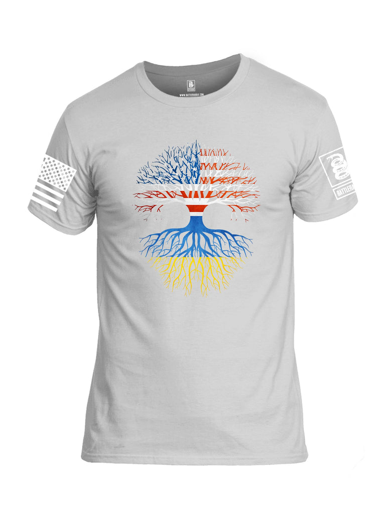 Battleraddle Usa Ukraine Roots White Sleeves Men Cotton Crew Neck T-Shirt