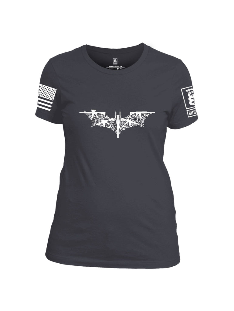 Battleraddle Bat Gunner White Sleeves Women Cotton Crew Neck T-Shirt