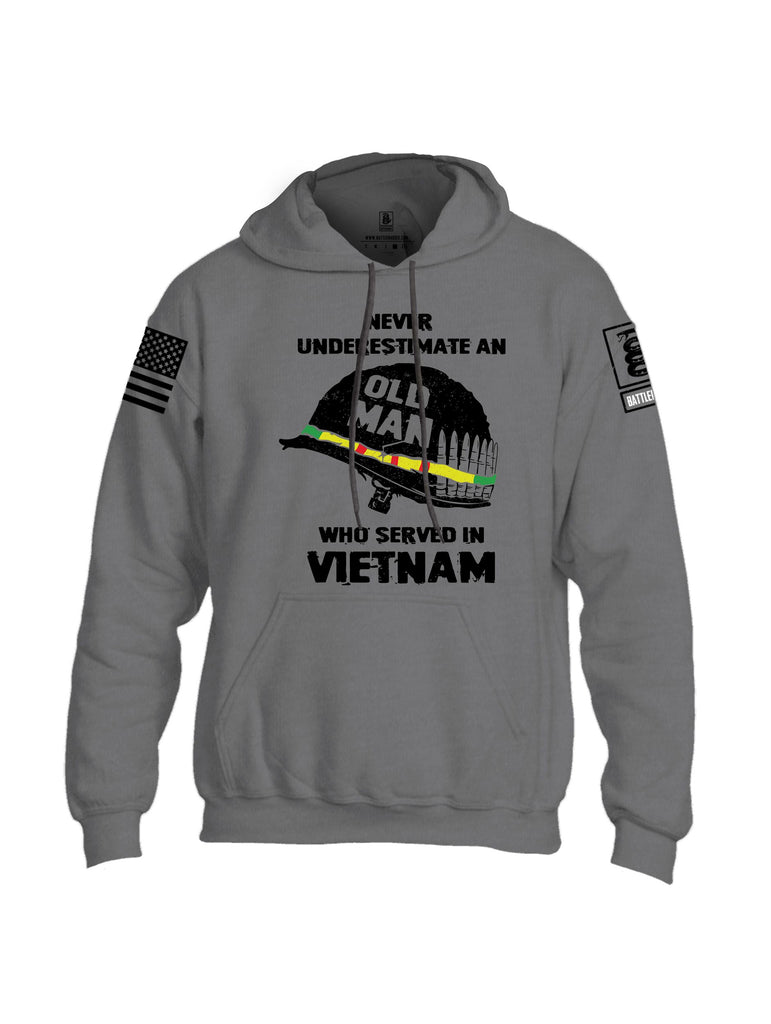 Battleraddle Never Underestimate An Old Man Who Served In Vietnam Black Sleeves Uni Cotton Blended Hoodie With Pockets