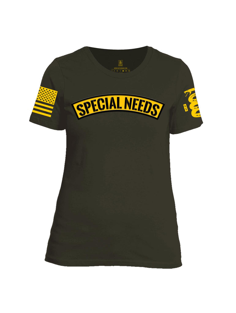 Battleraddle Special Needs Yellow Sleeve Print Womens Cotton Crew Neck T Shirt