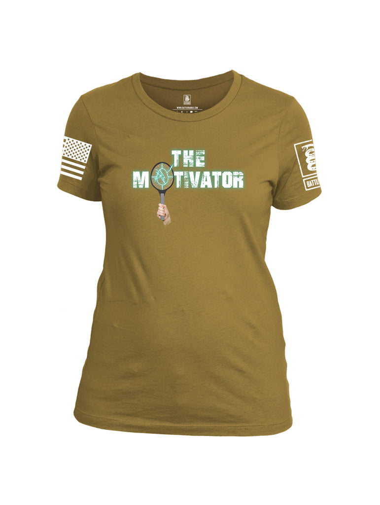 Battleraddle The Motivator White Sleeve Print Womens Cotton Crew Neck T Shirt