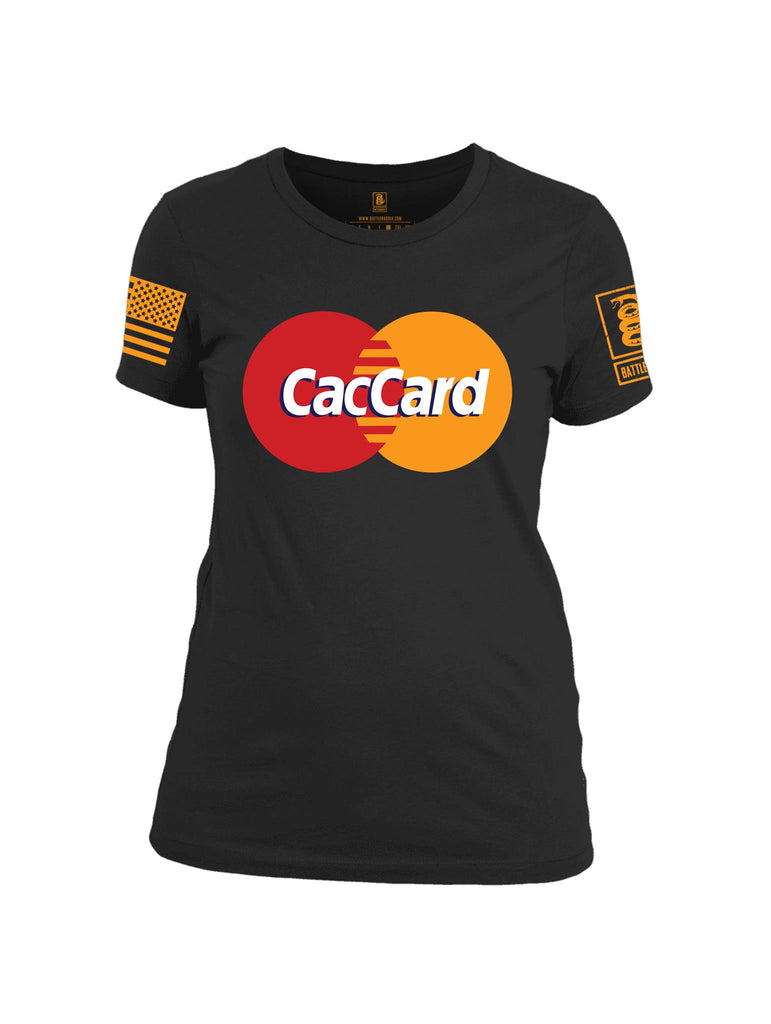 Battleraddle CacCard Orange Sleeve Print Womens Cotton Crew Neck T Shirt - Battleraddle® LLC