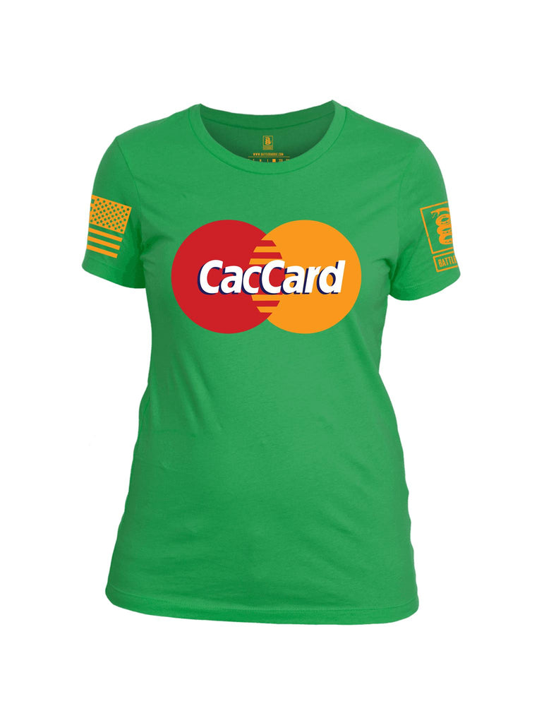 Battleraddle CacCard Orange Sleeve Print Womens Cotton Crew Neck T Shirt - Battleraddle® LLC