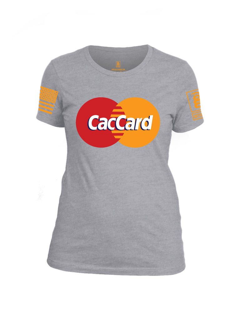 Battleraddle CacCard Orange Sleeve Print Womens Cotton Crew Neck T Shirt - Battleraddle® LLC