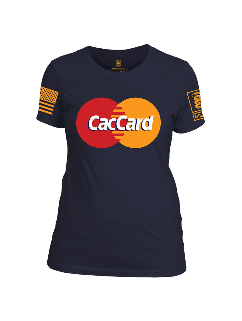 Battleraddle CacCard Orange Sleeve Print Womens Cotton Crew Neck T Shirt - Battleraddle® LLC