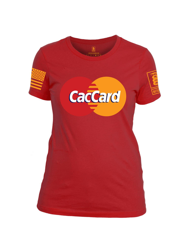 Battleraddle CacCard Orange Sleeve Print Womens Cotton Crew Neck T Shirt - Battleraddle® LLC