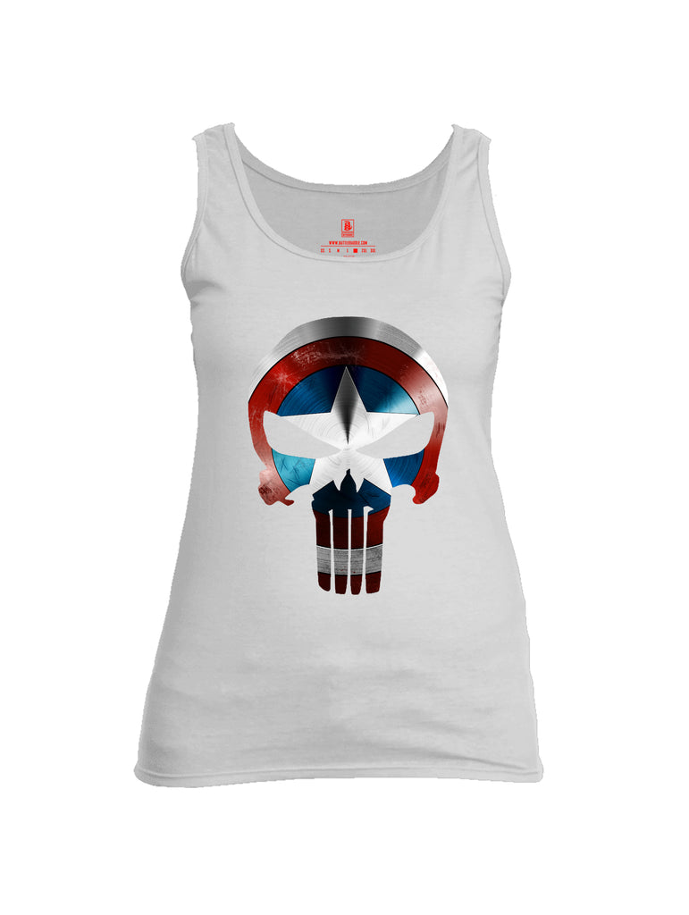 Battleraddle Captain Punisher America Shield Skull V1 Womens Cotton Tank Top - Battleraddle® LLC
