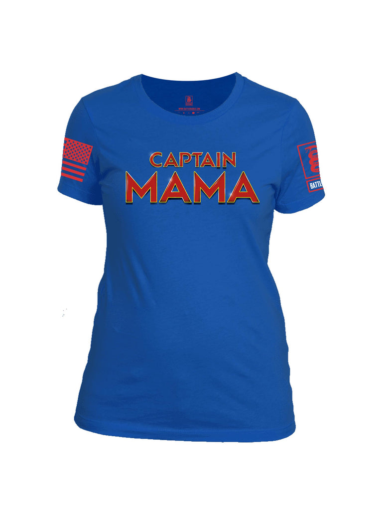 Battleraddle Captain Mama Red Sleeve Print Womens Cotton Crew Neck T Shirt