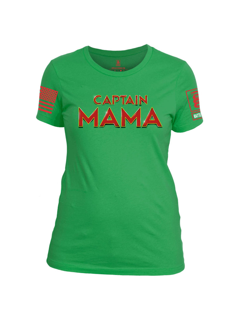 Battleraddle Captain Mama Red Sleeve Print Womens Cotton Crew Neck T Shirt