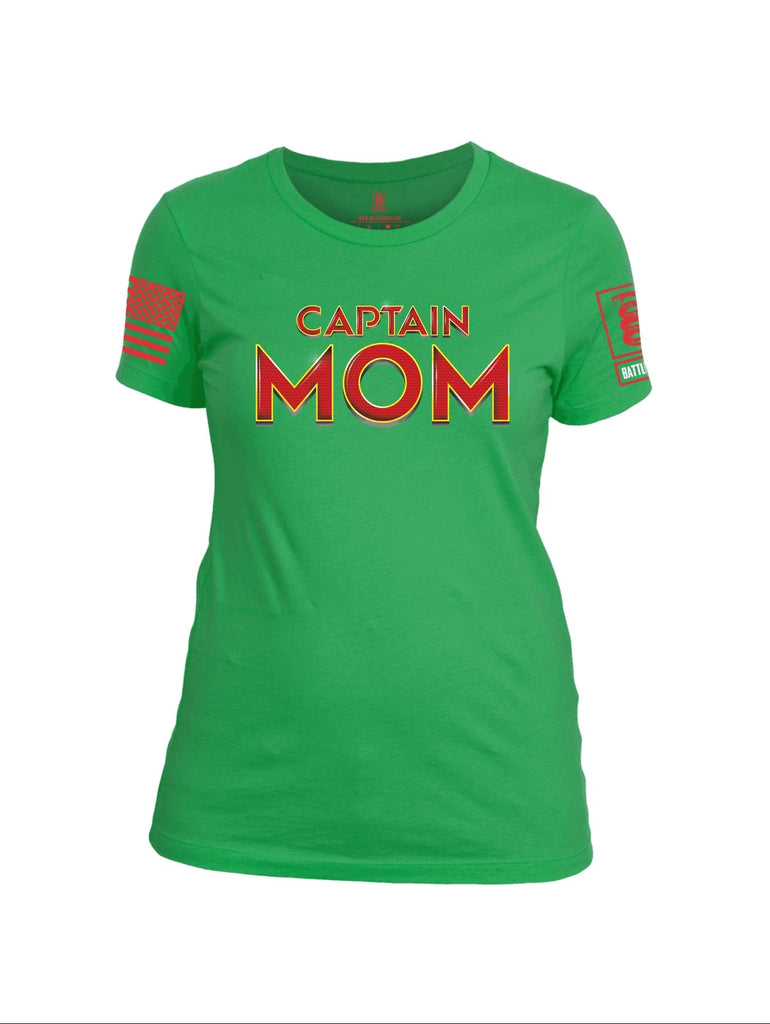 Battleraddle Captain Mom Red Sleeve Print Womens Cotton Crew Neck T Shirt