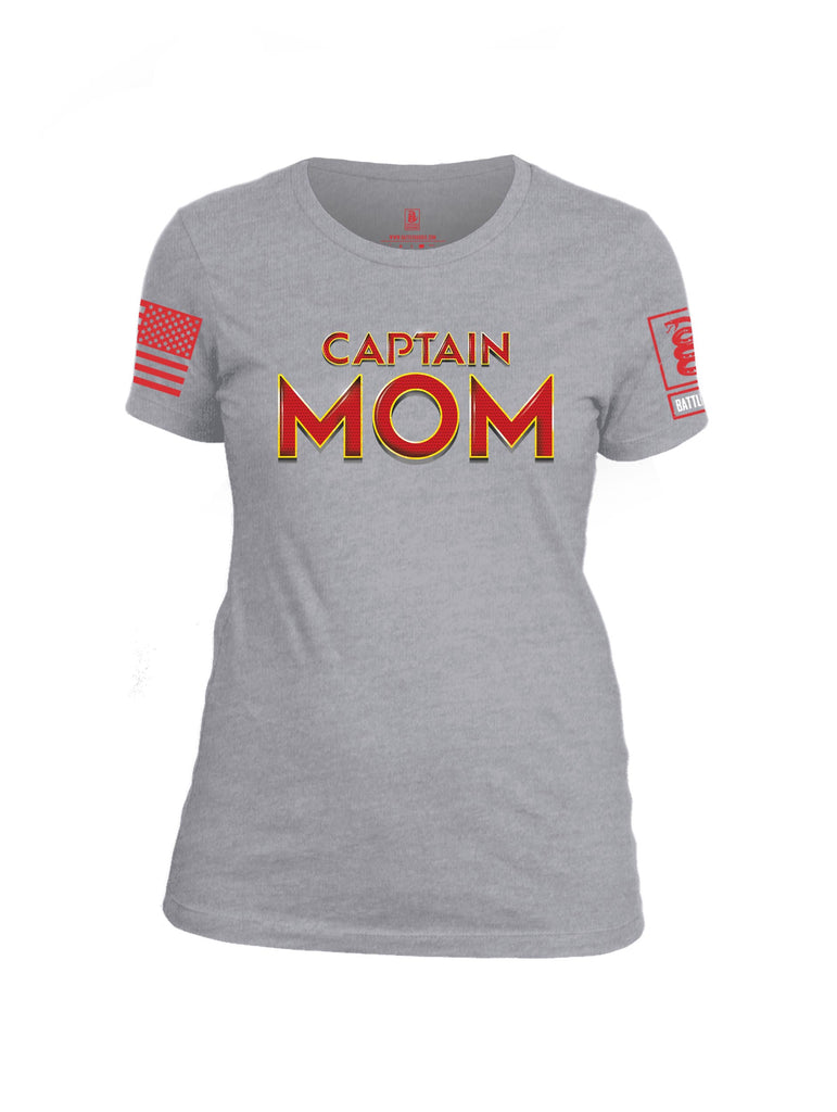 Battleraddle Captain Mom Red Sleeve Print Womens Cotton Crew Neck T Shirt