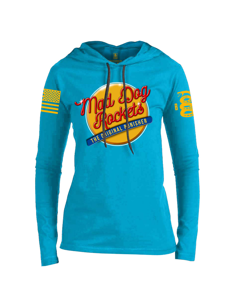 Battleraddle Mad Dog Rockets The Original Expounder Yellow Sleeve Print Womens Cotton Thin Lightweight Hoodie