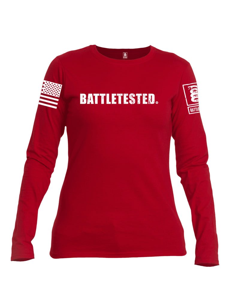 Battleraddle Battletested White {sleeve_color} Sleeves Women Cotton Crew Neck Long Sleeve T Shirt