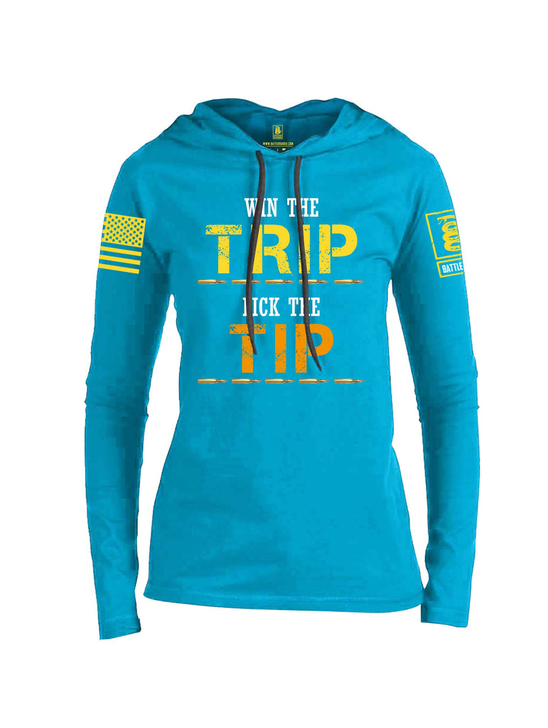 Battleraddle Win The Trip Lick The Tip Yellow Sleeve Print Womens Thin Cotton Lightweight Hoodie