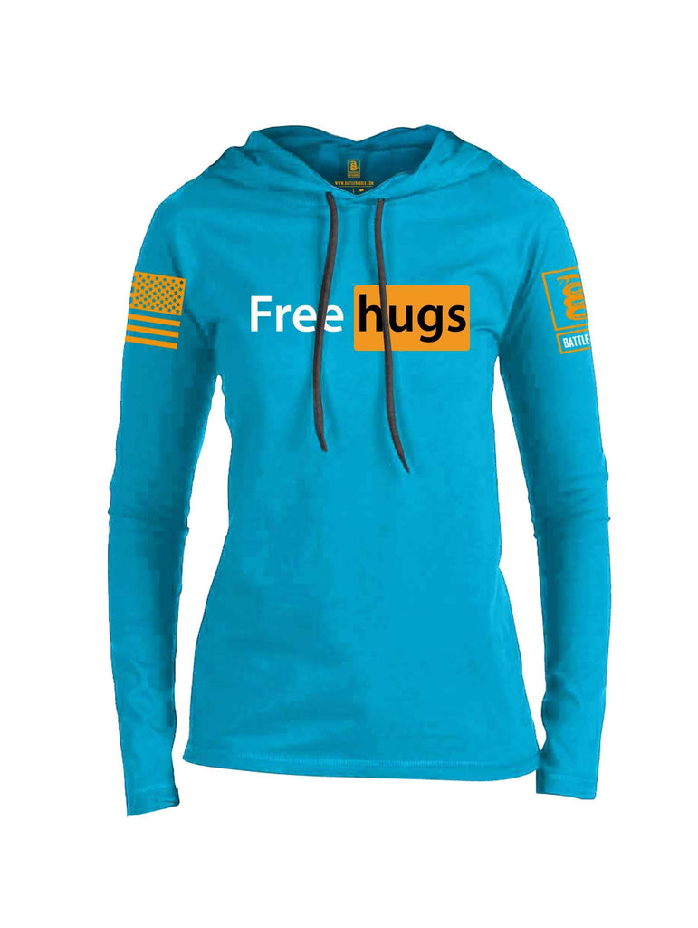 Battleraddle Free Hugs Orange Sleeve Print Womens Thin Cotton Lightweight Hoodie shirt|custom|veterans|Apparel-Womens Hoodie-Cotton