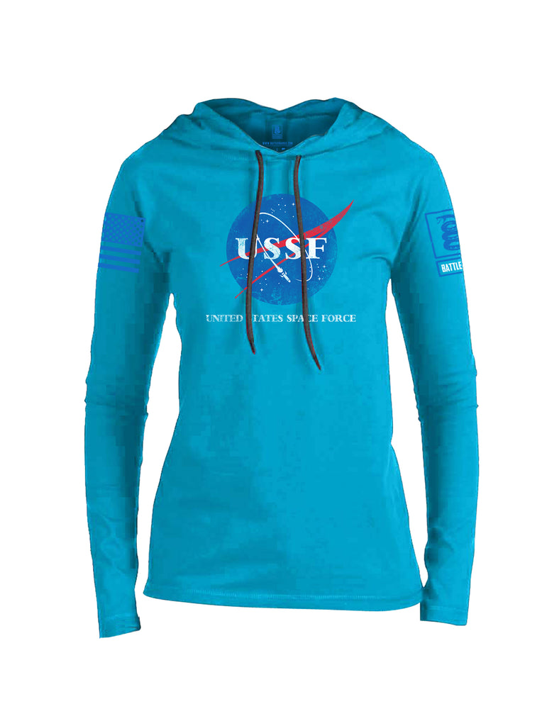 Battleraddle United States Space Force Blue Sleeve Print Womens Thin Cotton Lightweight Hoodie