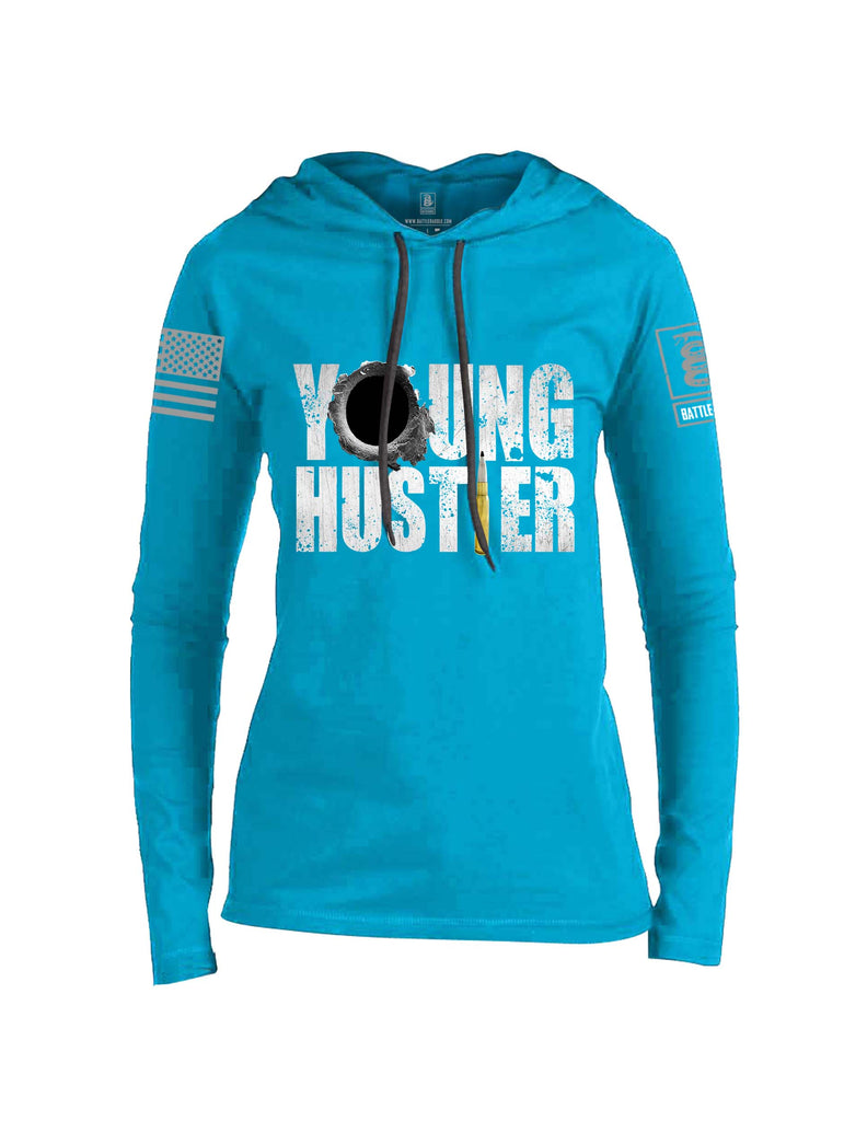 Battleraddle Young Hustler Grey Sleeve Print Womens Thin Cotton Lightweight Hoodie