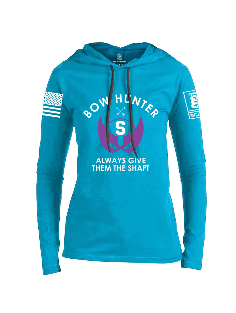 Battleraddle Bow Hunter Always Give Them The Shaft White Sleeve Print Womens Thin Cotton Lightweight Hoodie