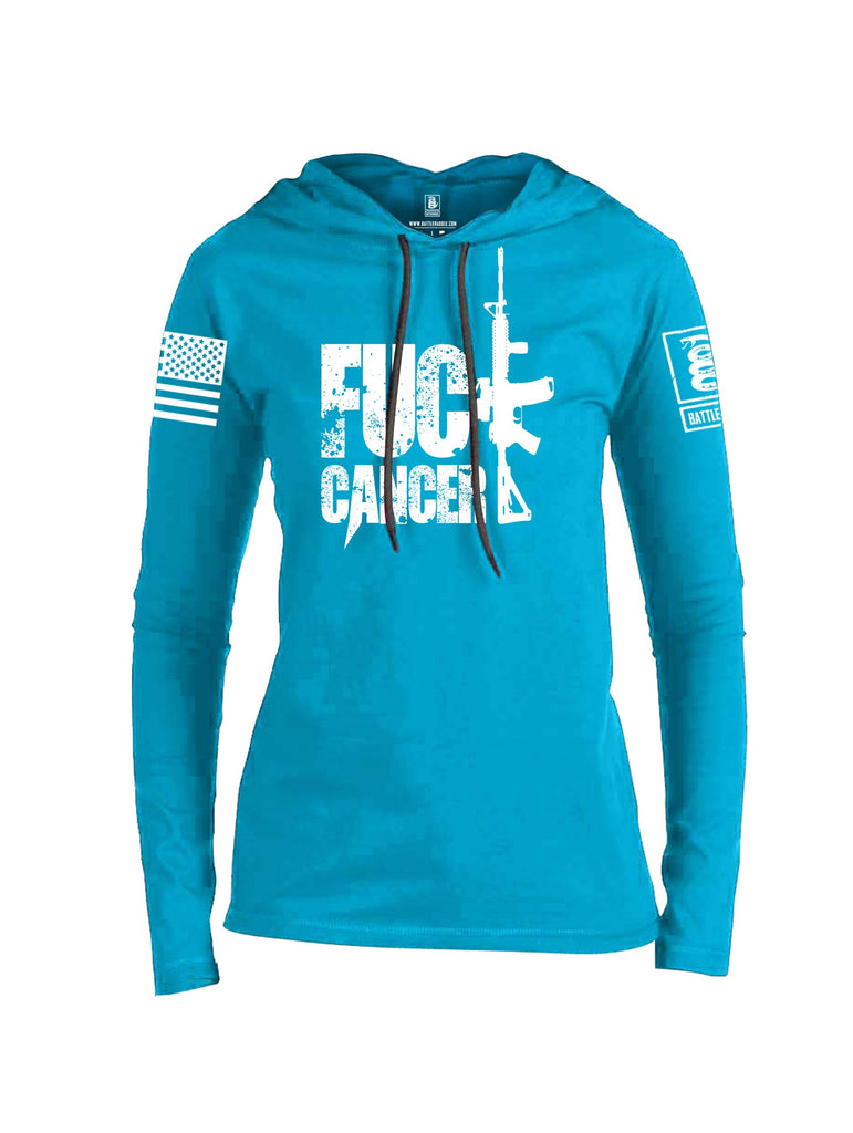 Battleraddle Fuck Cancer White Sleeve Print Womens Thin Cotton Lightweight Hoodie