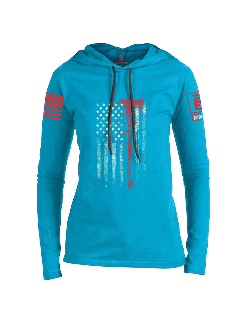 Battleraddle Firefighter Axe USA Flag Red Sleeve Print Womens Thin Cotton Lightweight Hoodie shirt|custom|veterans|Apparel-Womens Hoodie-Cotton