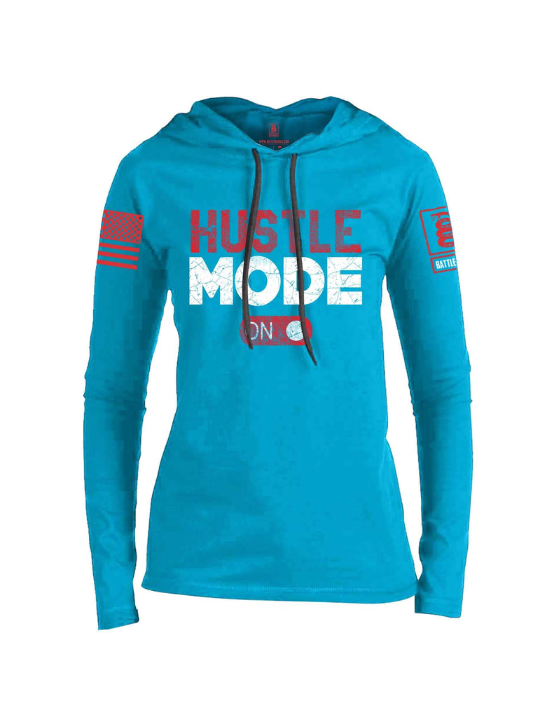 Battleraddle Hustle Mode On Red Sleeve Print Womens Thin Cotton Lightweight Hoodie shirt|custom|veterans|Apparel-Womens Hoodie-Cotton