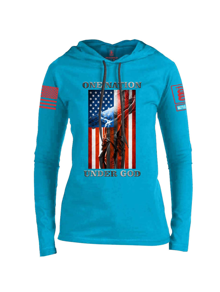 Battleraddle One Nation Under God Red Sleeve Print Womens Thin Cotton Lightweight Hoodie shirt|custom|veterans|Apparel-Womens Hoodie-Cotton