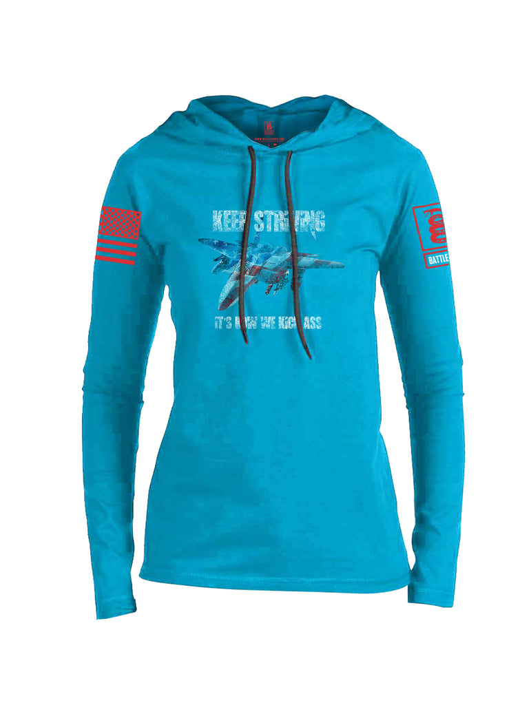 Battleraddle Keep Striving It's How We Kick Ass Red Sleeve Print Womens Thin Cotton Lightweight Hoodie